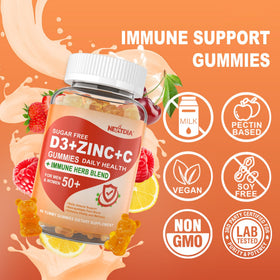Nextdia Gummies Vitamine C D3 Zinc 50+ vue de l'arrière de l'emballage