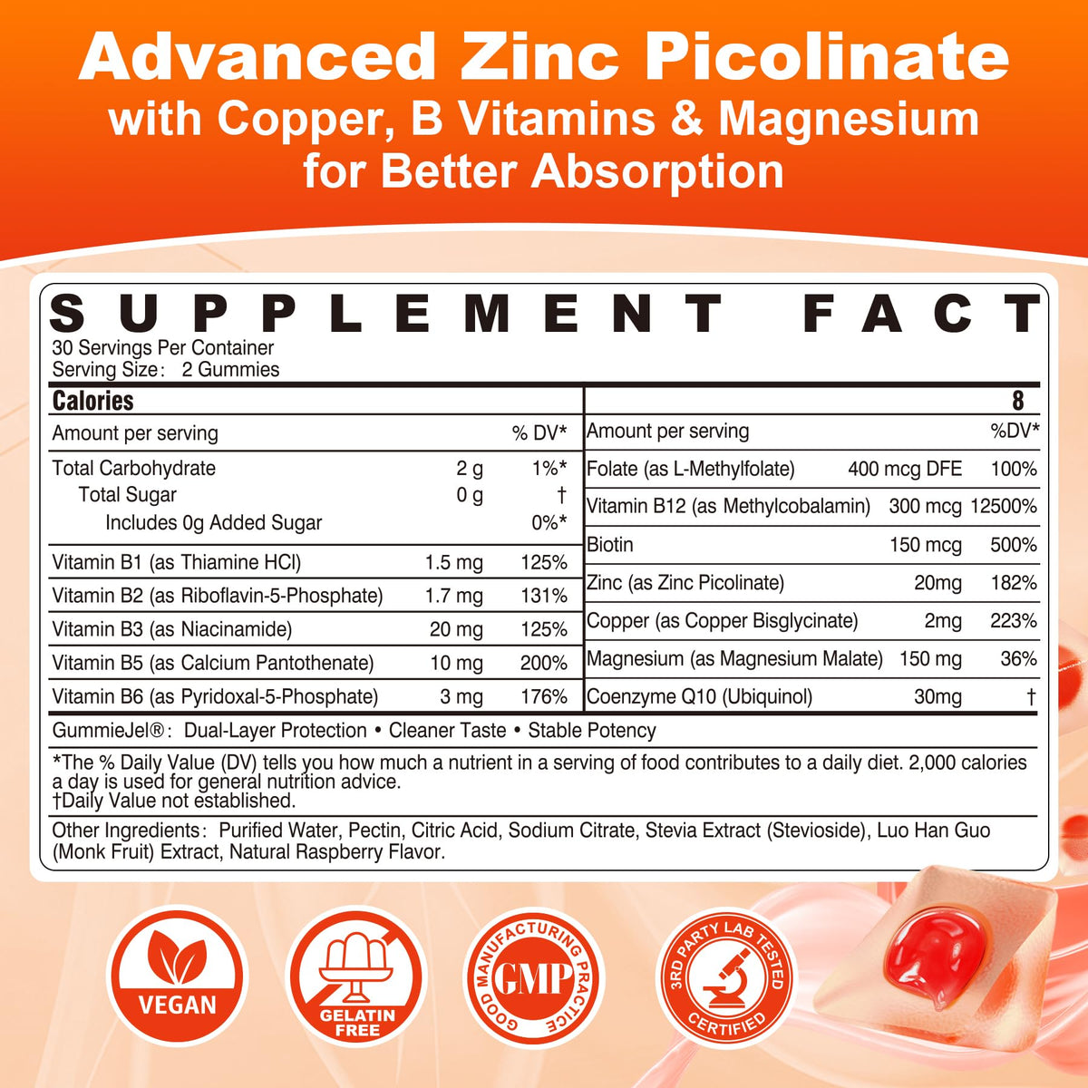 Nextdia Gummies Zinc Picolinate 120 unités, emballage
