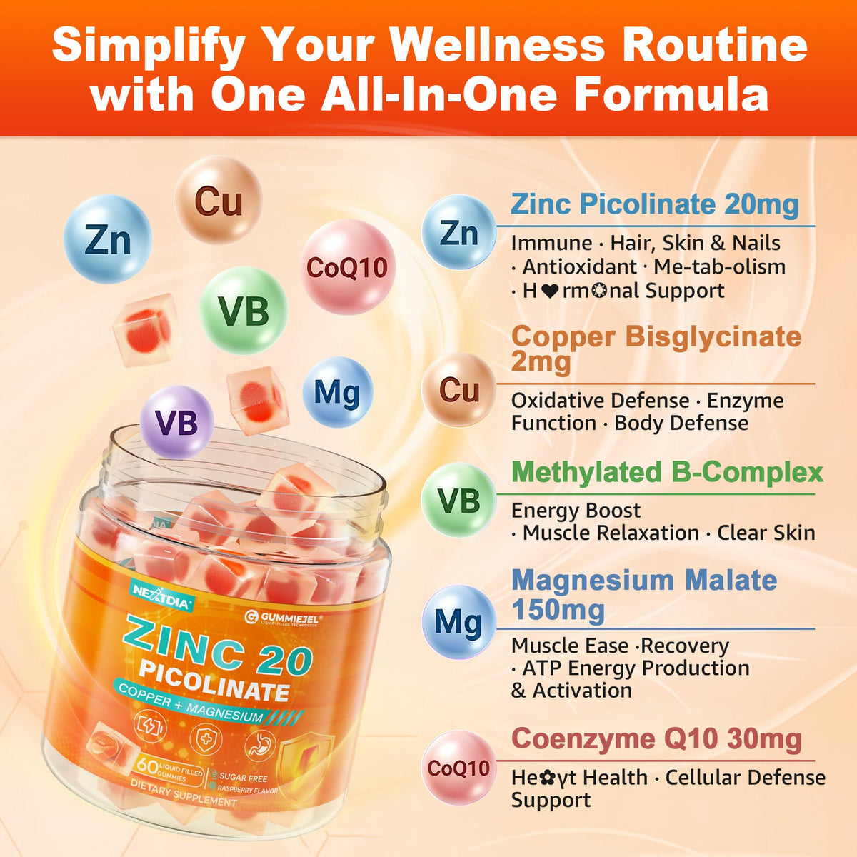 Nextdia Gummies Zinc Picolinate 120 unités, prise de gummies