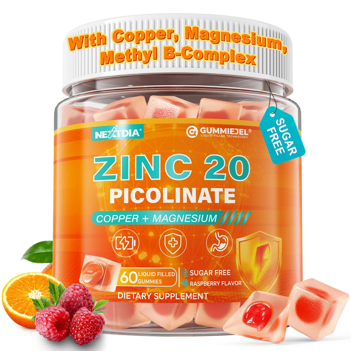 Nextdia Gummies Zinc Picolinate Cuivre 60 pièces - vue avant