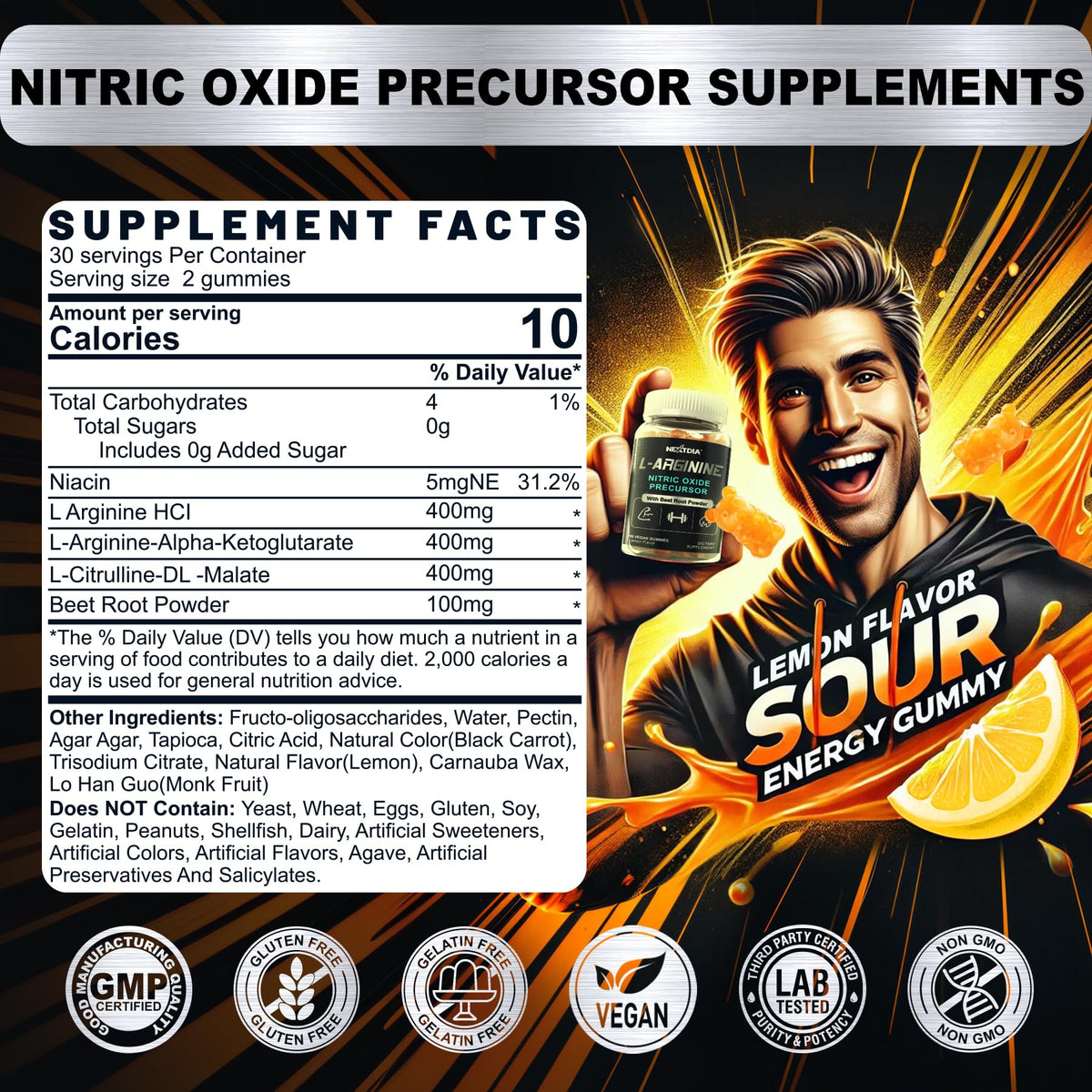 Nextdia L-Arginine gummies close-up showing texture