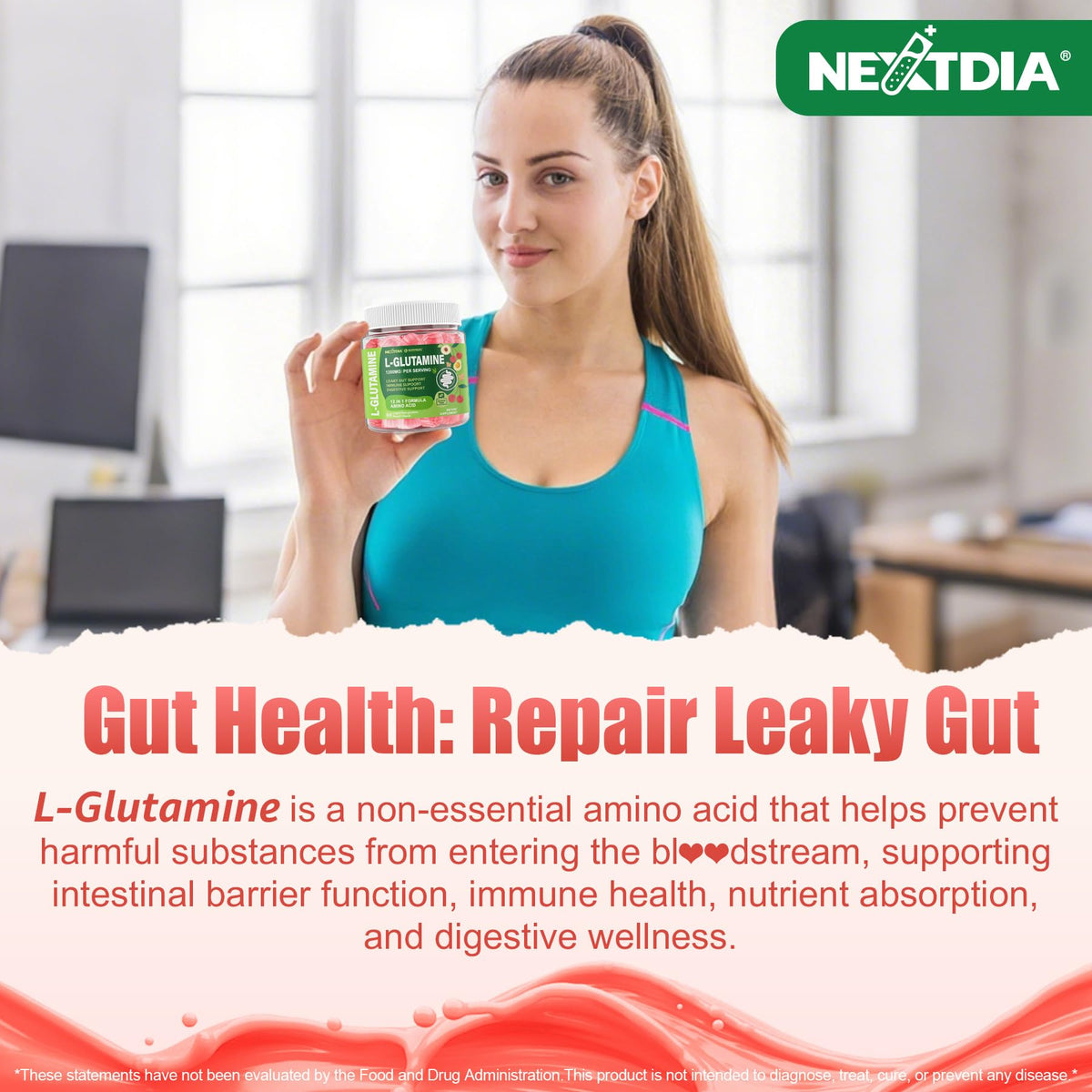 Nextdia L-Glutamine Gummies sur une table
