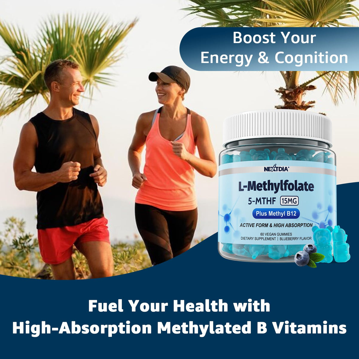 Nextdia L-Méthylfolate 15mg Gummies B12 avec description des bienfaits