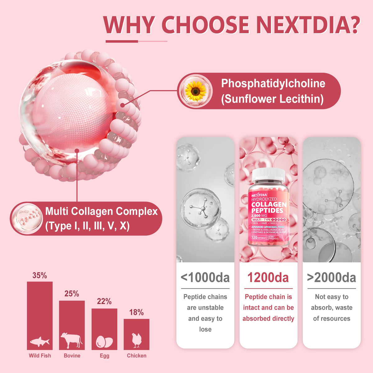 Nextdia multi-collagène capsules sur fond blanc