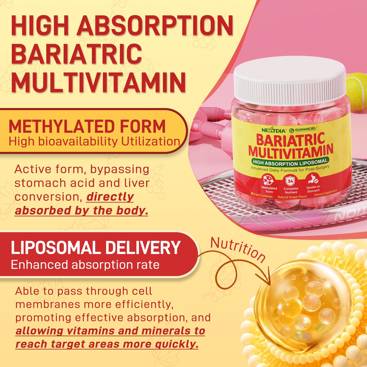 Nextdia Multivitamines Bariatriques Methylées 31-en-1 gummies avec des baies mélangées