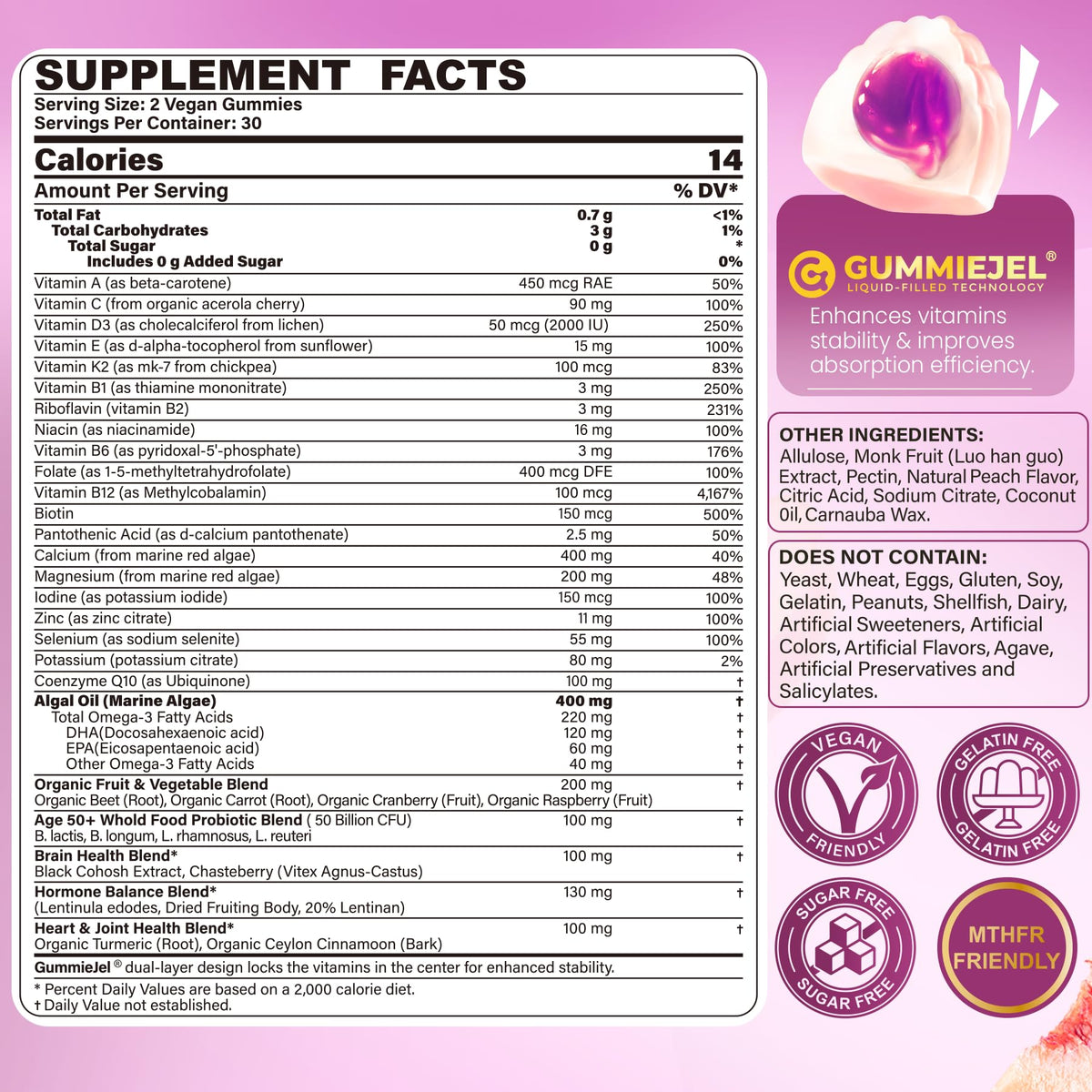 Nextdia Multivitamines Gélifiées Vegan 50+ vue arrière du pot