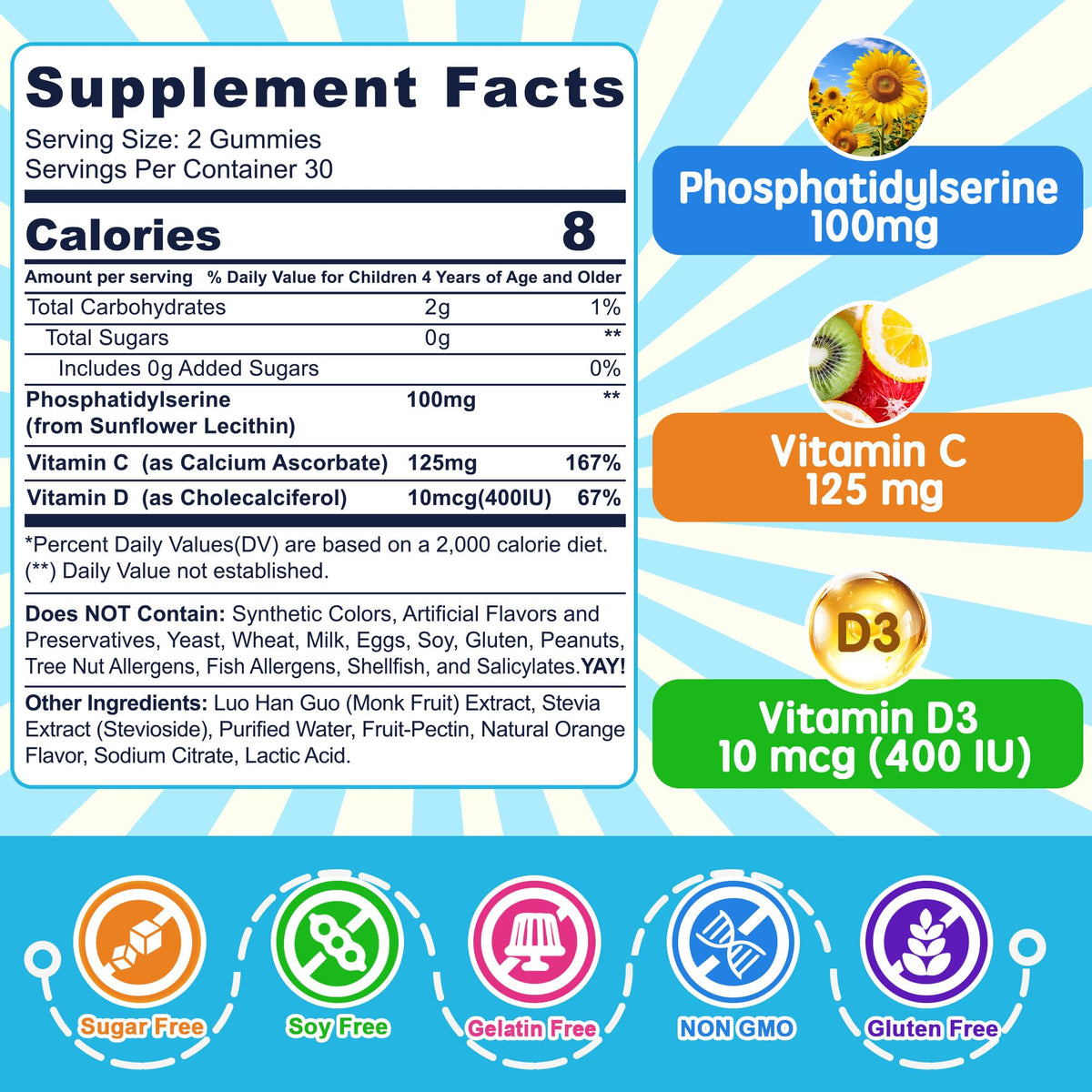 Nextdia phosphatidylsérine gummies avec vitamines C et D3, bouteille ouverte