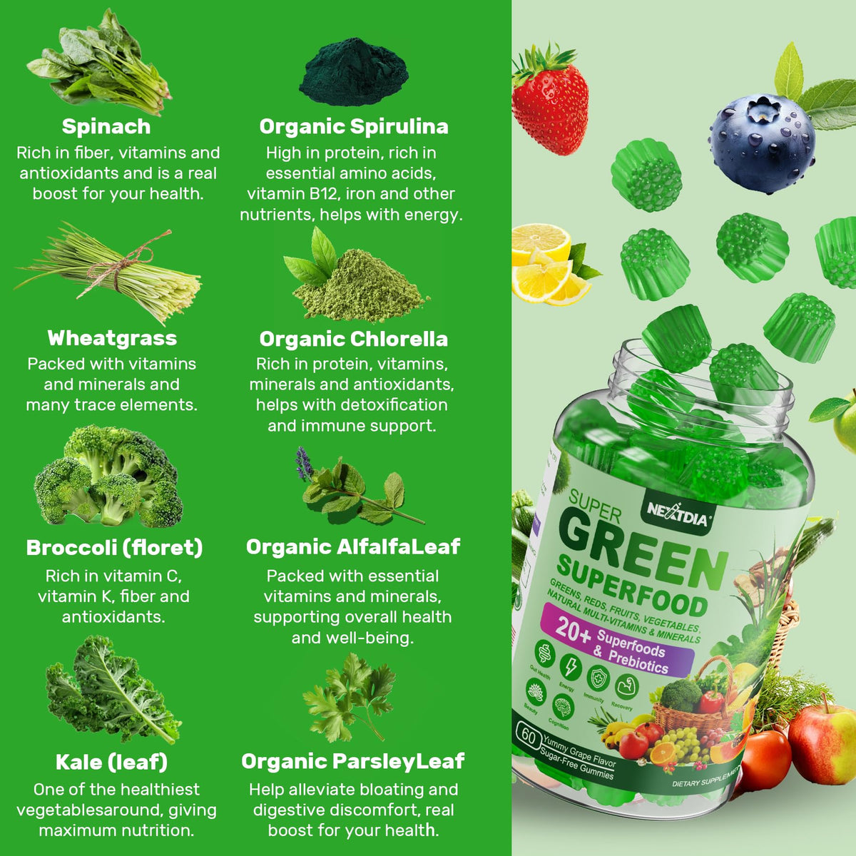 Nextdia Super Greens Gummies Multivitamines side view