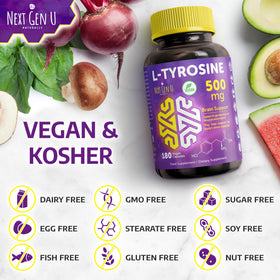 NGU Next Gen U L-Tyrosine 500 mg vegan capsules side view