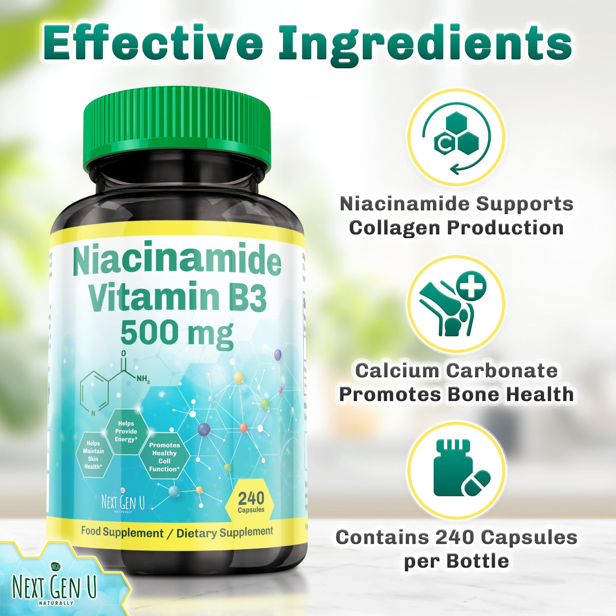 NGU Next Gen U Vitamine B3 500 mg 240 capsules prise en main