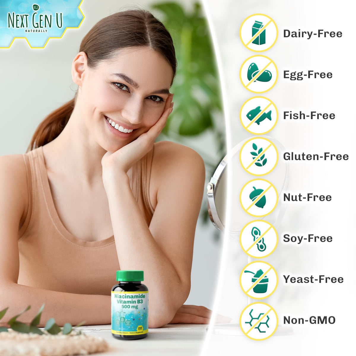 NGU Next Gen U Vitamine B3 500 mg 240 capsules vue de côté