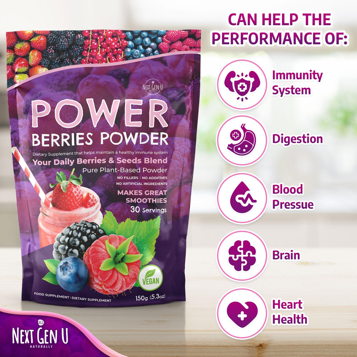 NGU Super Berry Powder 150g en poudre dans un bol