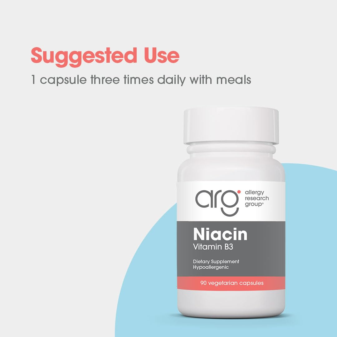 Niacine 250 mg Allergy Research Group avec vue de dessus