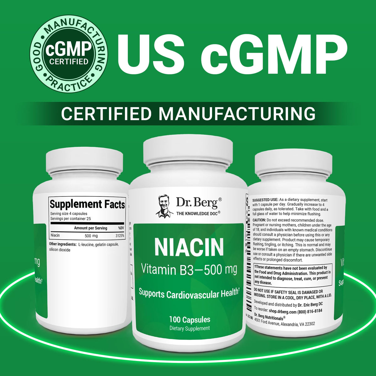 Niacine Dr. Berg 125 mg avec verre d'eau