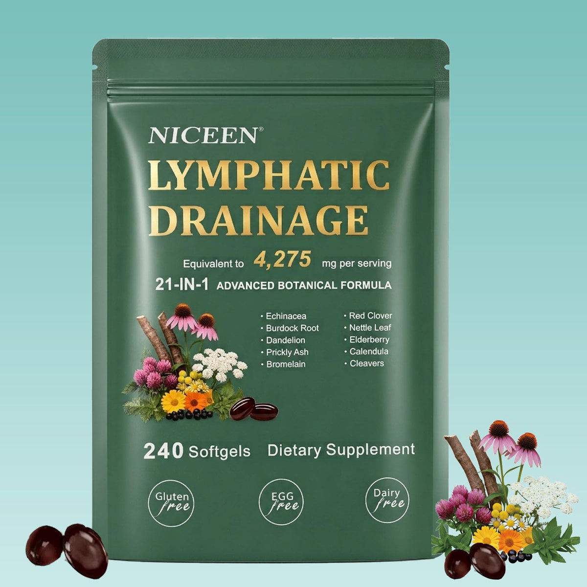 NICEEN Compléments Alimentaires Drainage Lymphatique 240 gélules vue de face