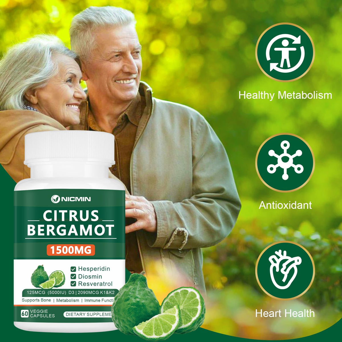 NICMIN Complément Bergamot 1500mg - Prise quotidienne recommandée
