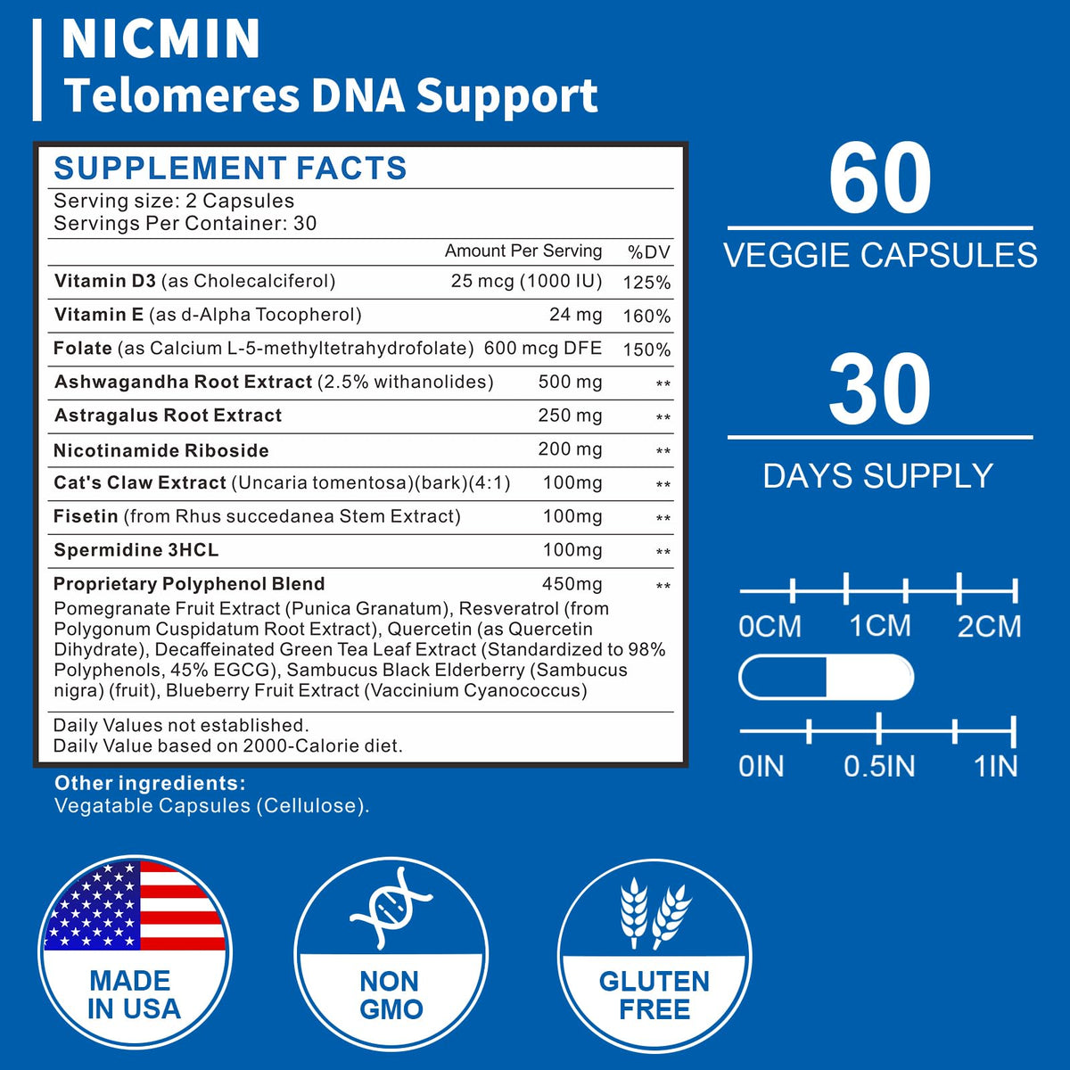 NICMIN Soutien ADN Telomères 700mg capsules à l'intérieur
