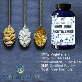 Nicotinamide Pure Affinity 200 comprimés sur un plan de travail