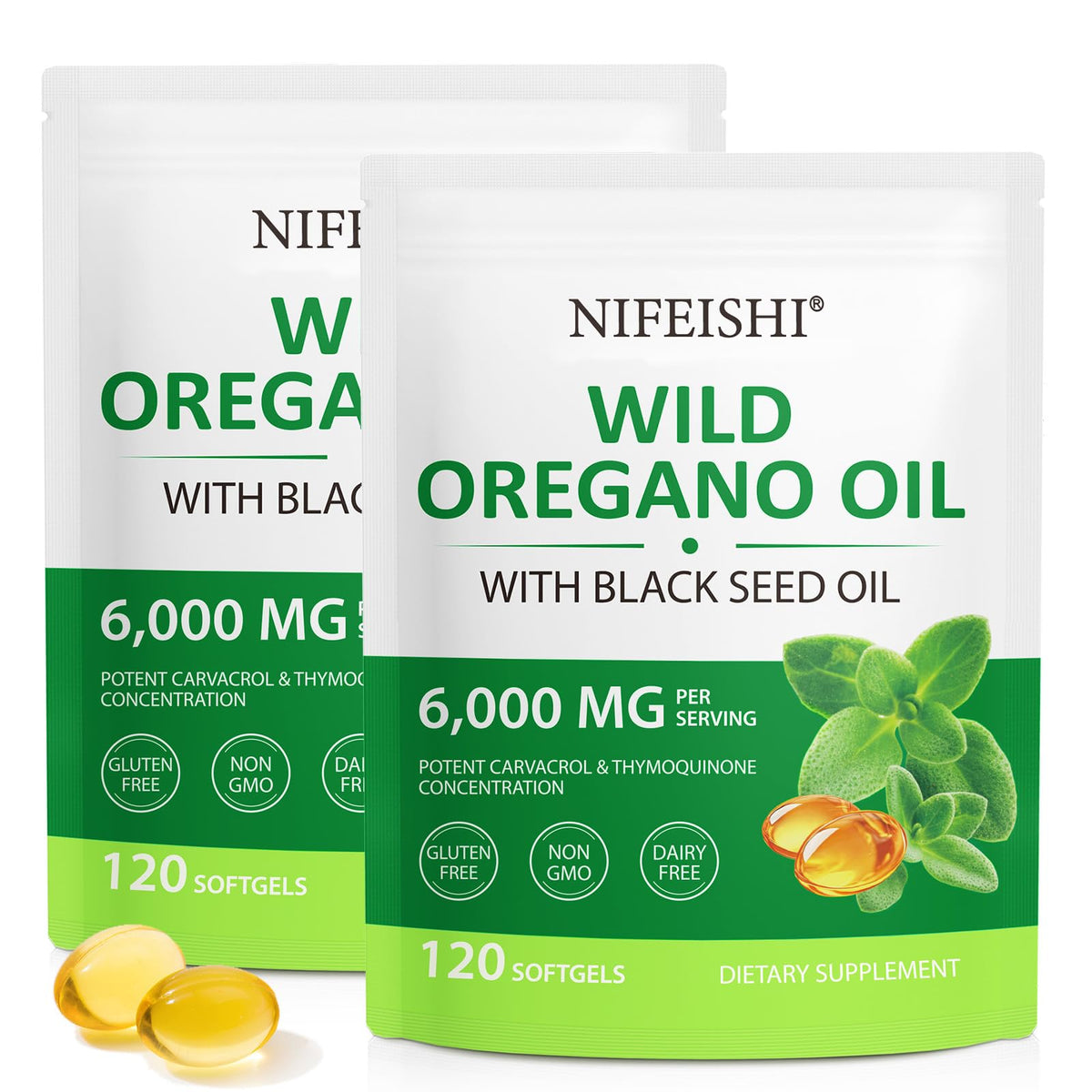 NIFEISHI Huile d'Origan 6000mg gélules avant de la bouteille
