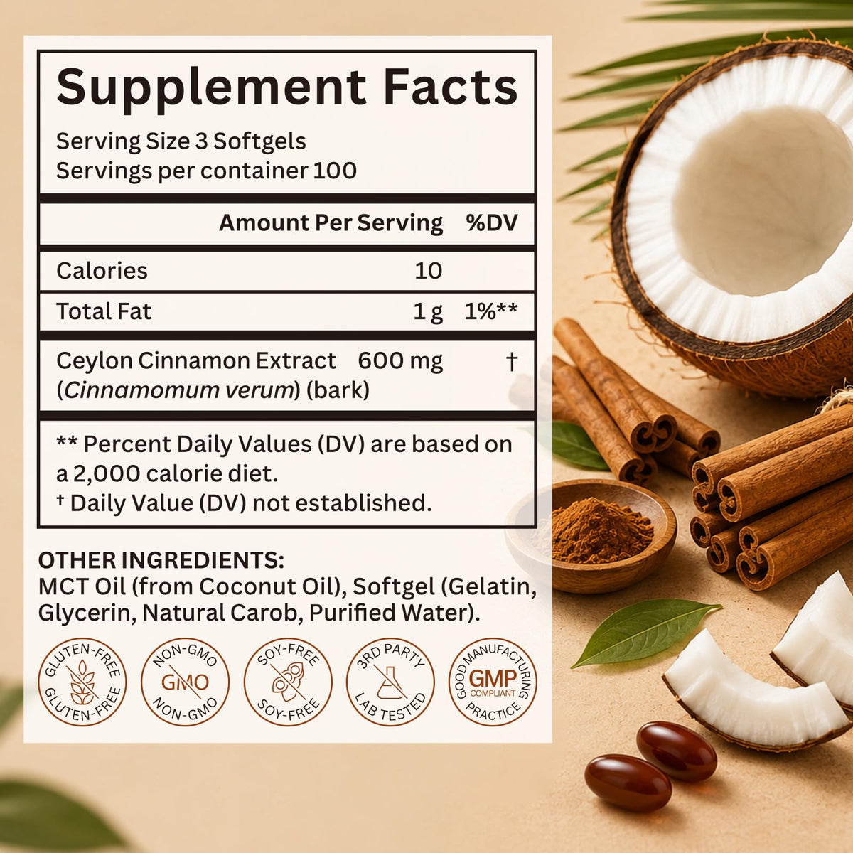 Ninsiec Cannelle de Ceylan 300 capsules vue de côté