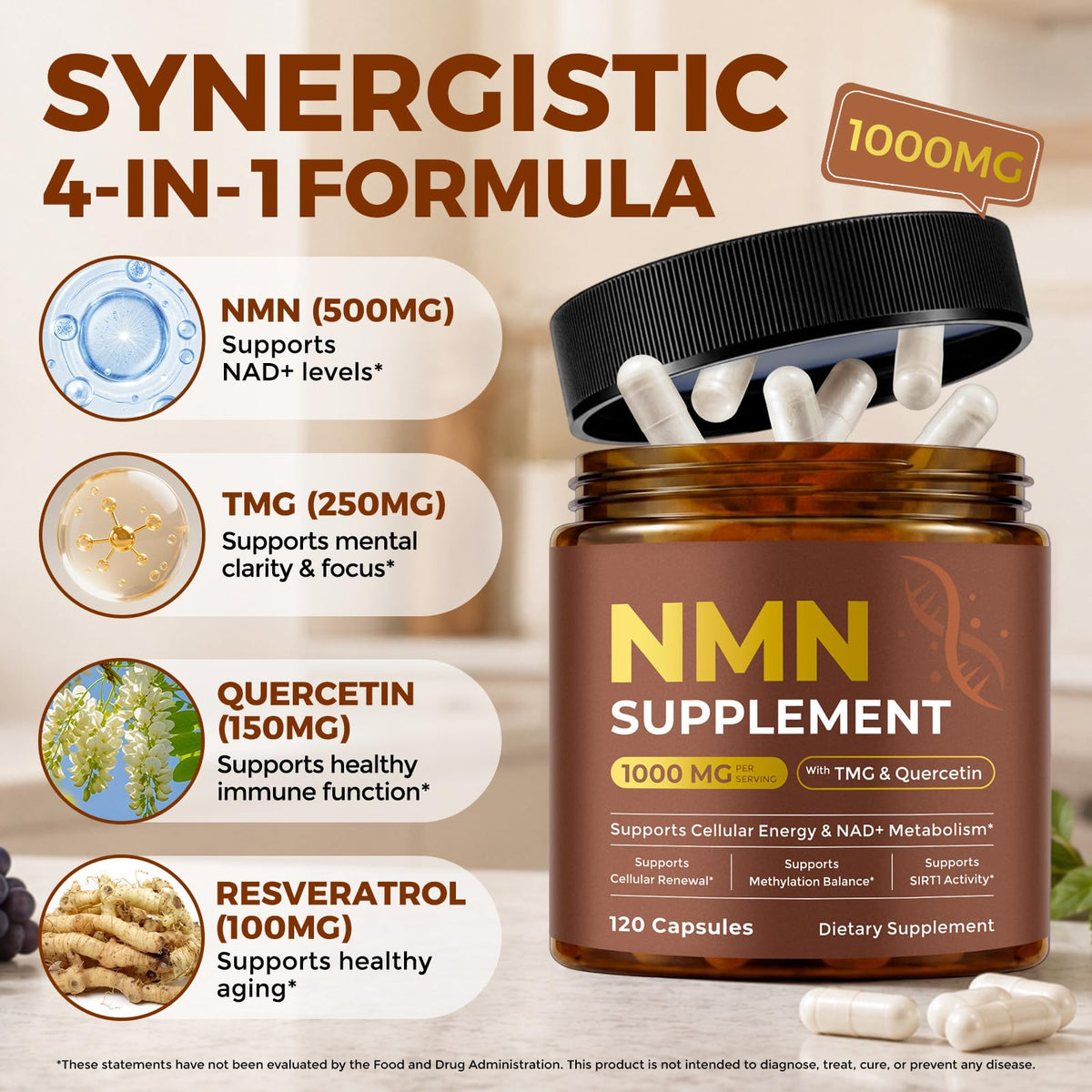 Ninsiec NMN 1000mg capsules à l'intérieur du flacon