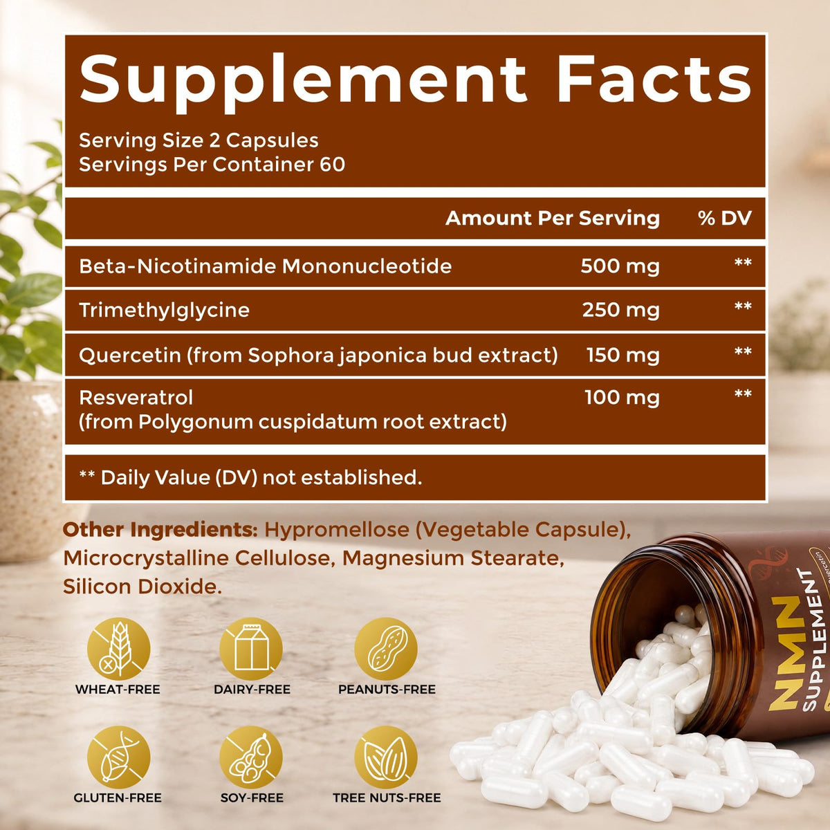 Ninsiec NMN 1000mg Glutathion Liposomal étiquette et informations nutritionnelles