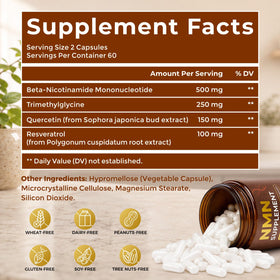 Ninsiec NMN 1000mg Glutathion Liposomal étiquette et informations nutritionnelles