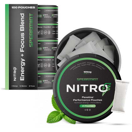 NITRO Pouches - Poches Nootropiques en vue de face, goût menthe