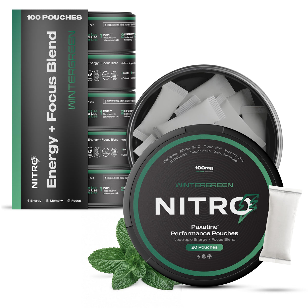 NITRO Pouches sachets nootropiques en canette vue de face