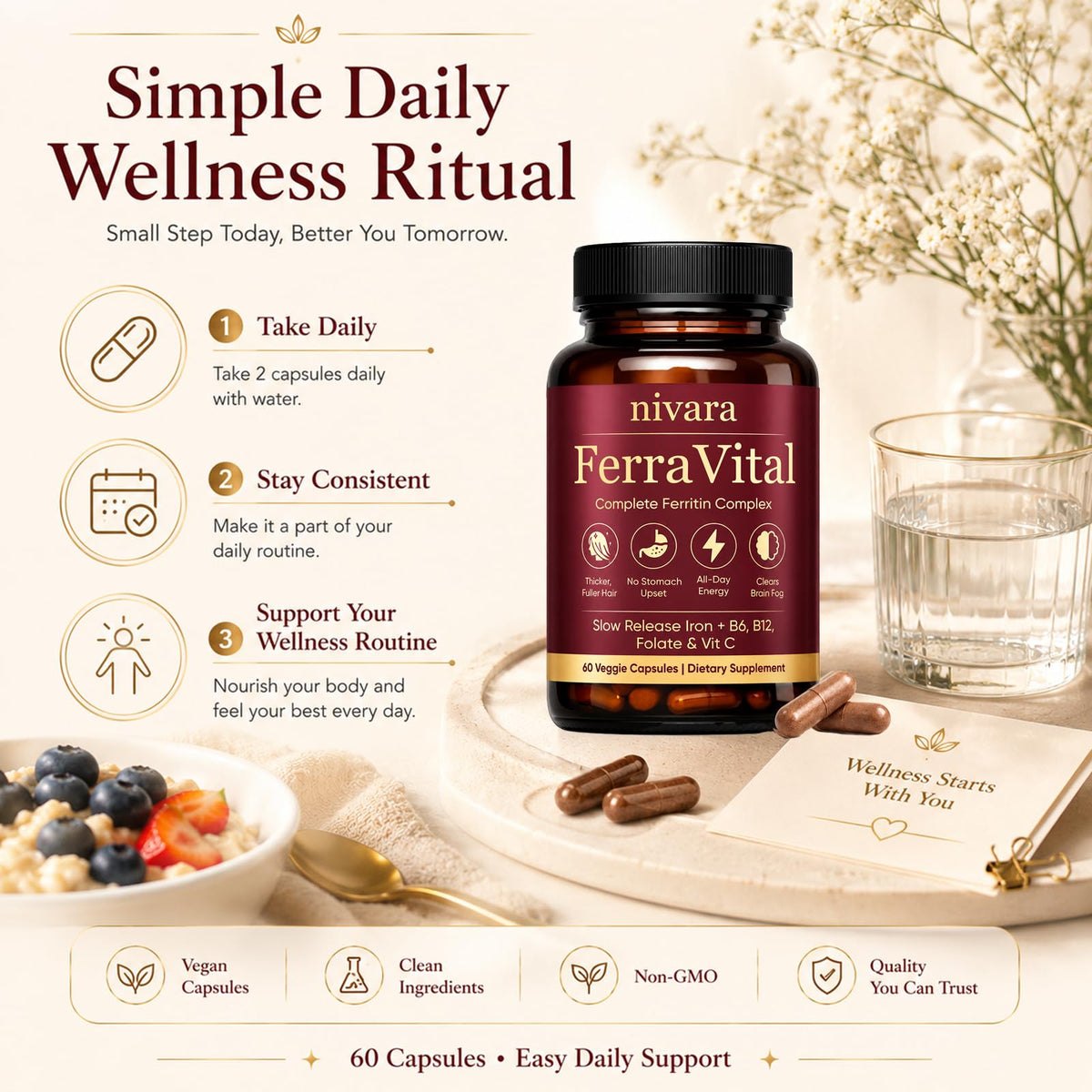 Nivara Ferravital 60 capsules avec description de produit