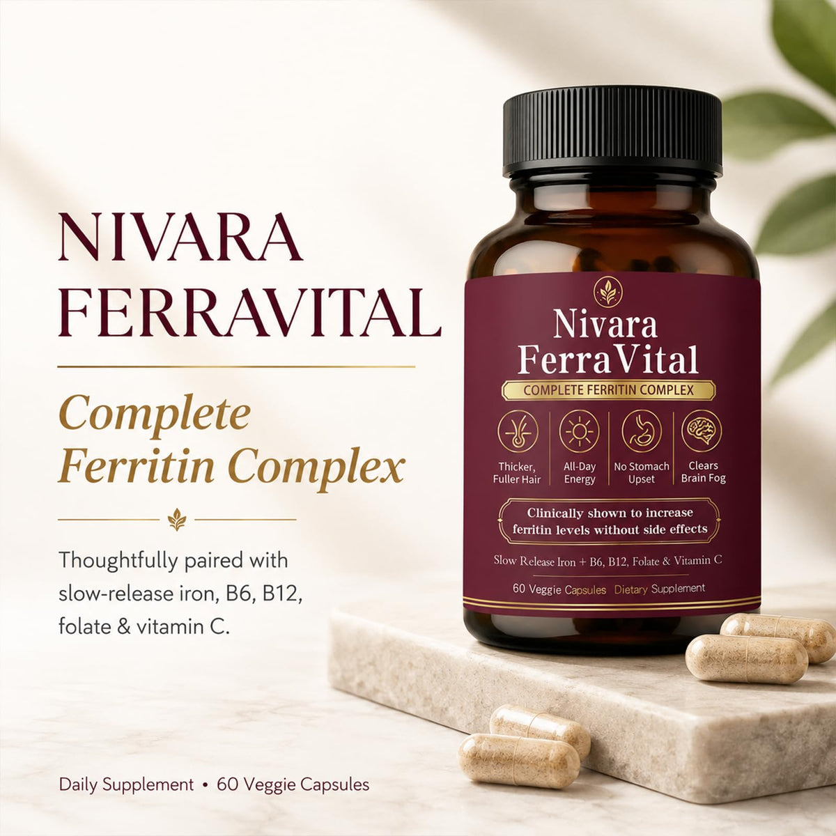 Nivara Ferravital complément alimentaire fer sur une table