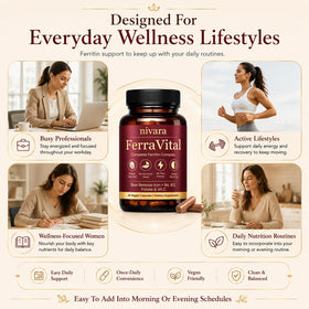 Nivara Ferravital complément de ferritine 60 capsules sur un fond neutre