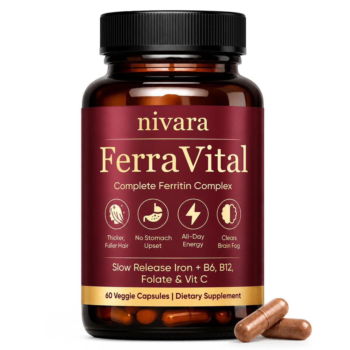 Nivara Ferravital complément de ferritine 60 capsules vue de face