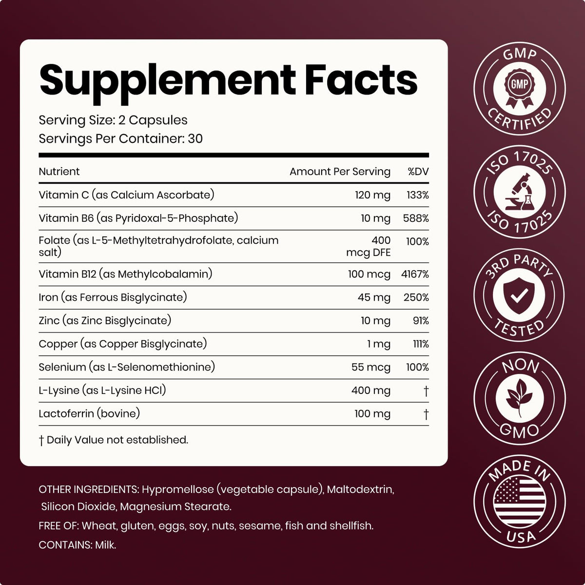 Nivara FerraVital Complex Ferritine capsules avec des ingrédients en arrière-plan