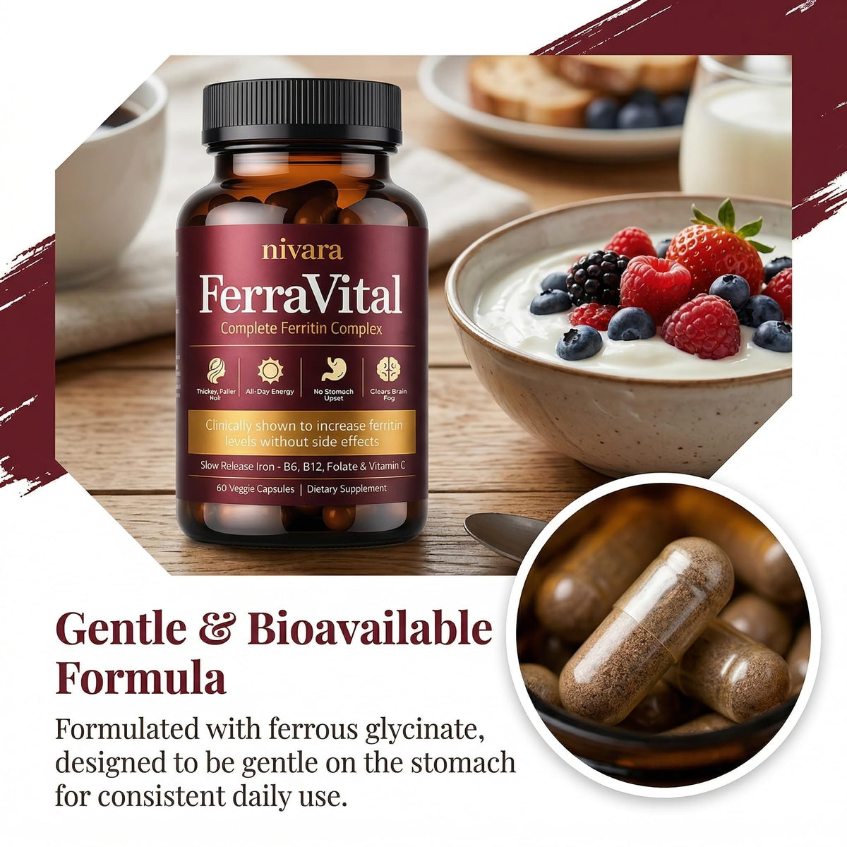 NIVARA FerraVital Fer pour Femmes capsules sur une table