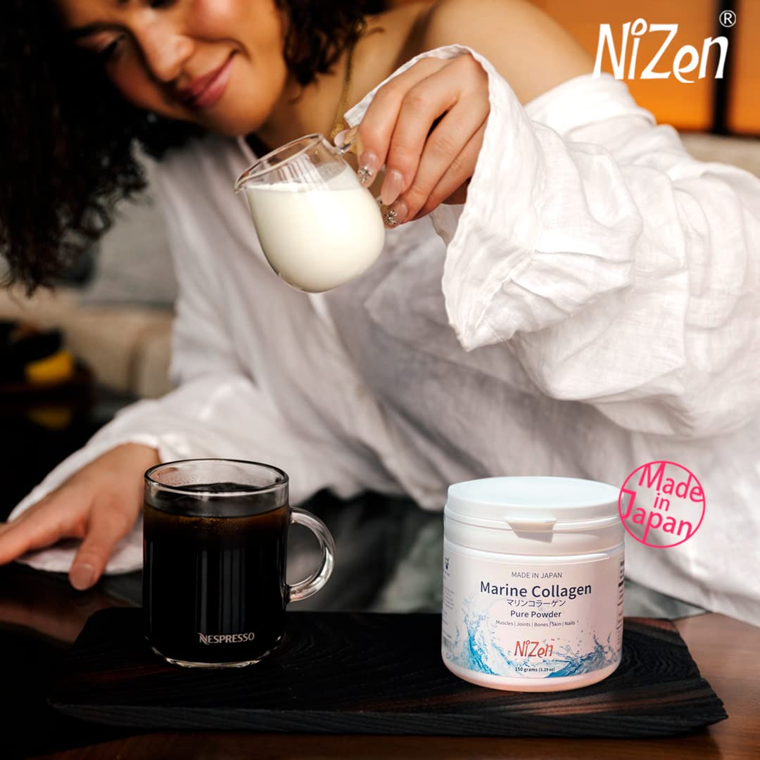 Nizen Poudre de Collagène Marin Pur 209g en gros plan sur la texture de la poudre
