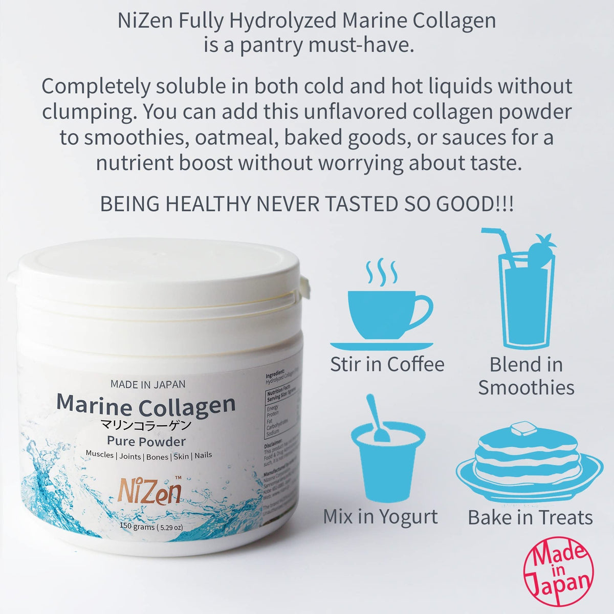 Nizen Poudre de Collagène Marin Pur 209g vue de côté pour montrer la taille