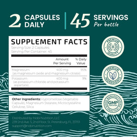 Nobi Nutrition complément alimentaire Magnésium Potassium 400mg, format et dosage