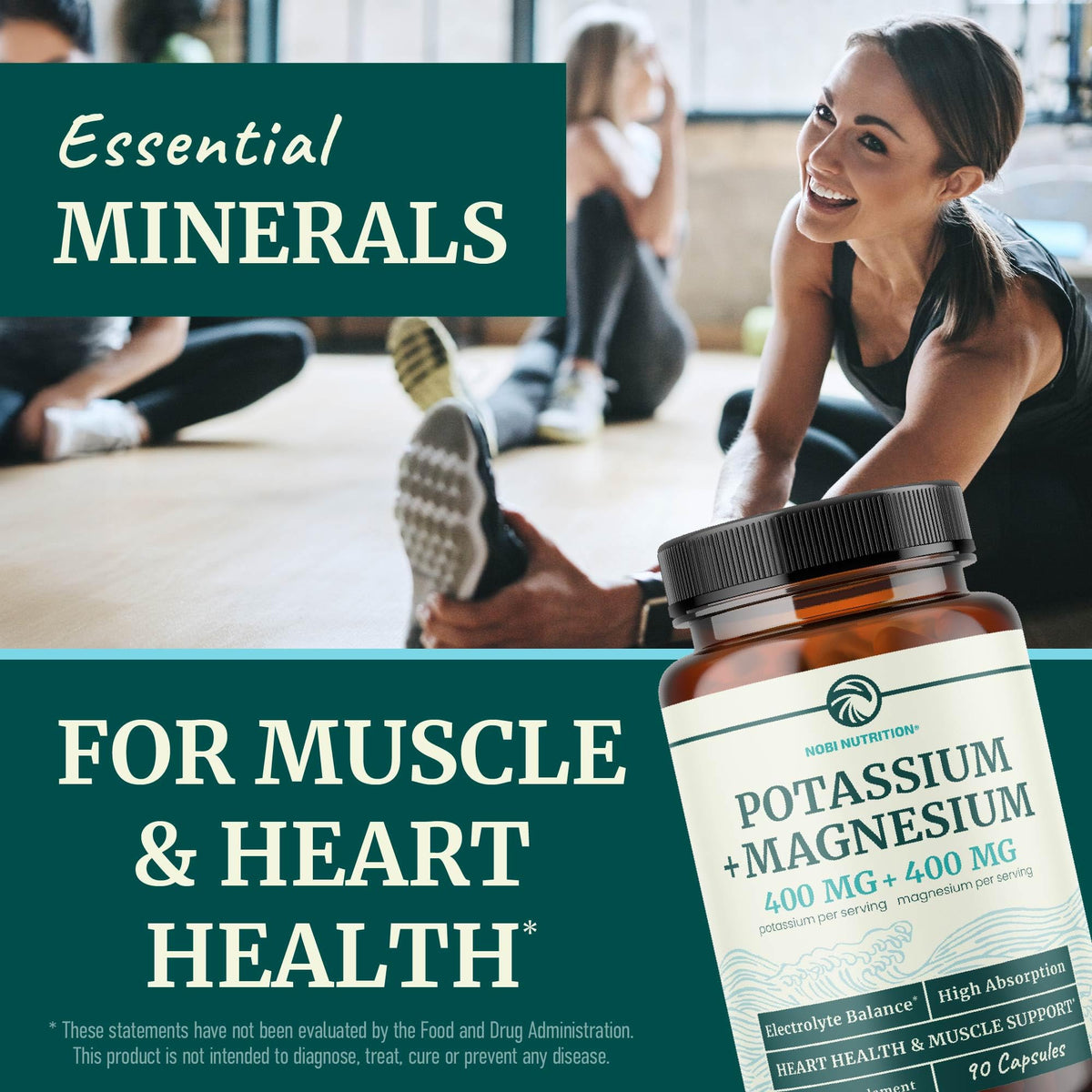 Nobi Nutrition complément alimentaire Magnésium Potassium 400mg, ingrédients principaux