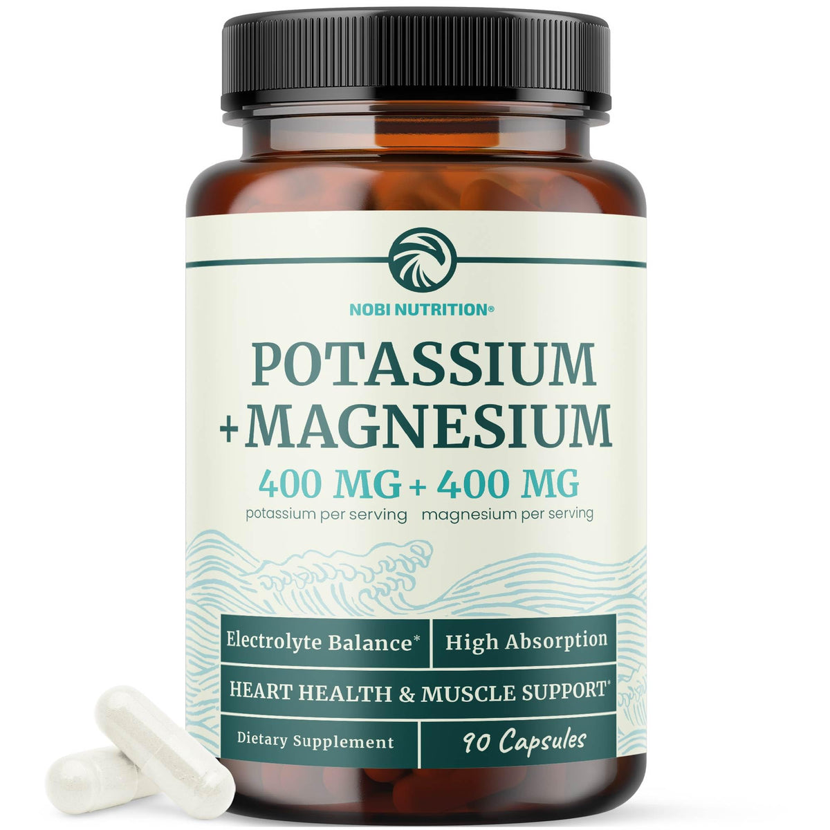 Nobi Nutrition complément alimentaire Magnésium Potassium 400mg, vue de l'avant