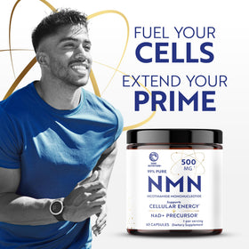 Nobi Nutrition Complément NMN 500mg avec un arrière-plan nature