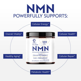 Nobi Nutrition Complément NMN 500mg flacon ouvert avec capsules visibles