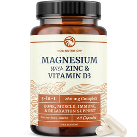Nobi Nutrition complexe Magnésium Zinc Vitamine D3 260mg vue avant
