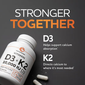 Nobi Nutrition D3 K2 10000 IU 200 mcg capsules sur table