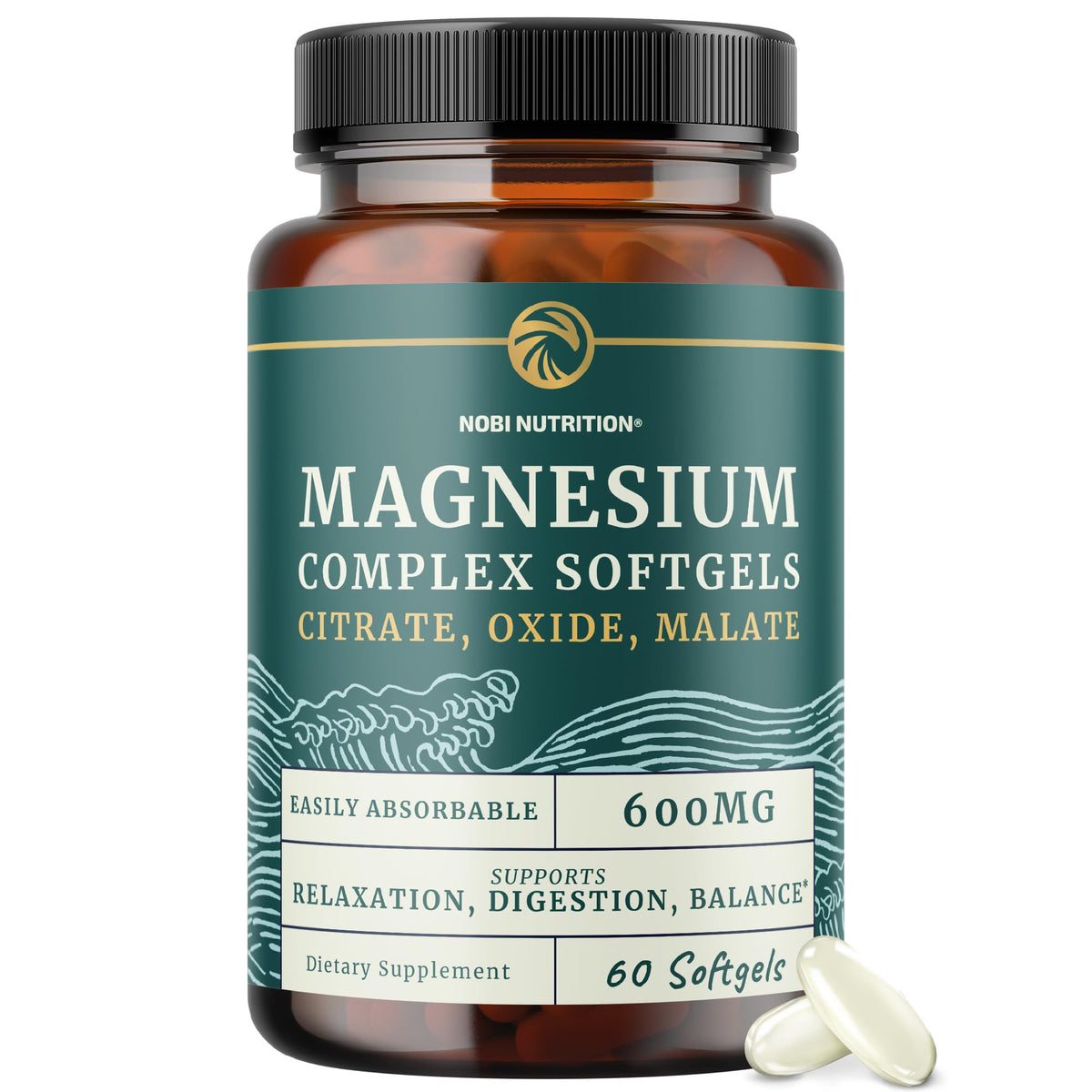 Nobi Nutrition Gélules de Magnésium Triple 300mg - vue avant du flacon