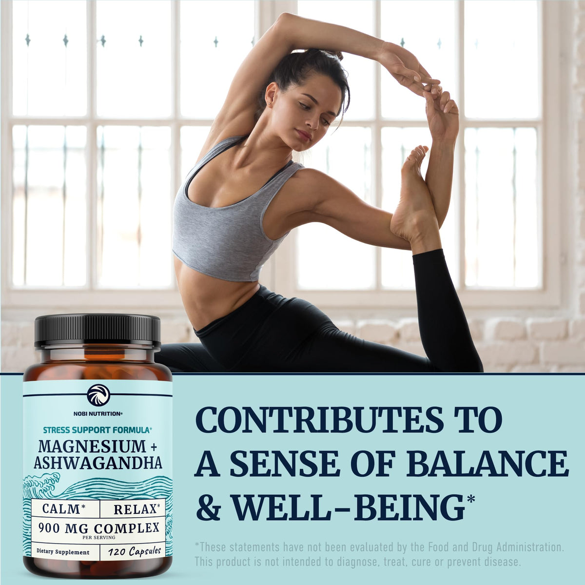 Nobi Nutrition Magnésium Ashwagandha 400mg, flacon ouvert