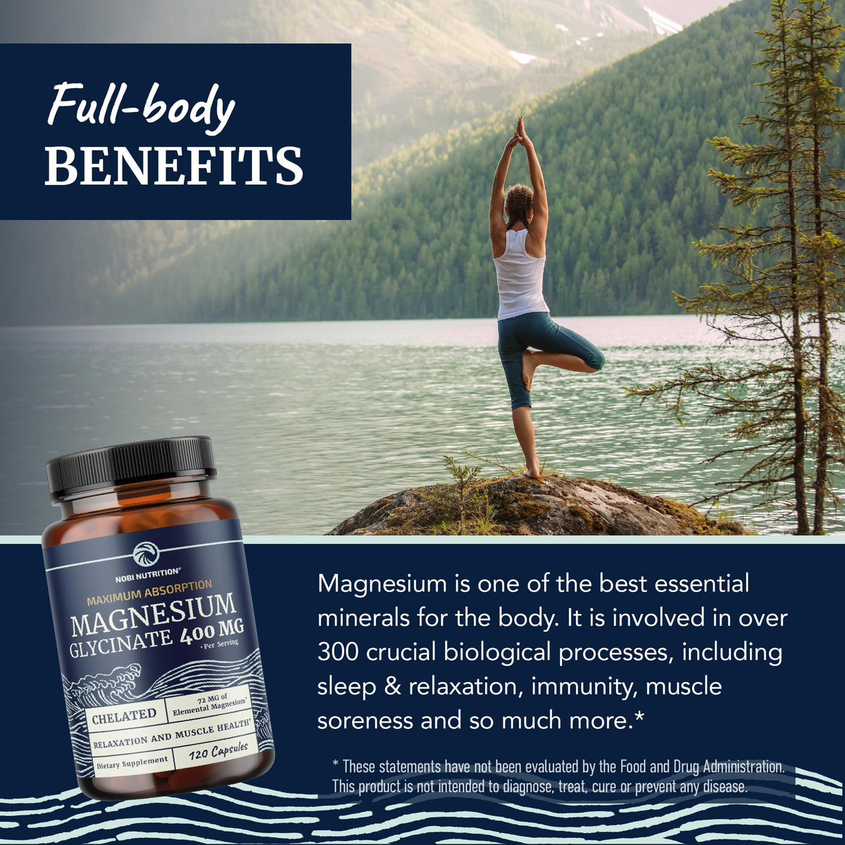 Nobi Nutrition Magnésium Glycinate 400mg capsules dans la main