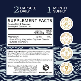 Nobi Nutrition Magnésium Glycinate 400mg, présentation du produit avec un verre d'eau
