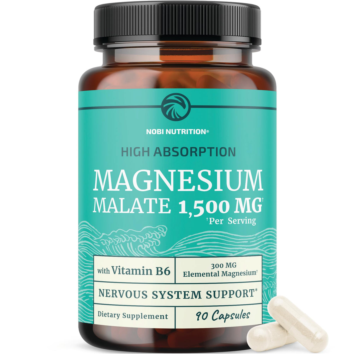 Nobi Nutrition Magnésium Malate 1500MG gélules avant de l'ouverture
