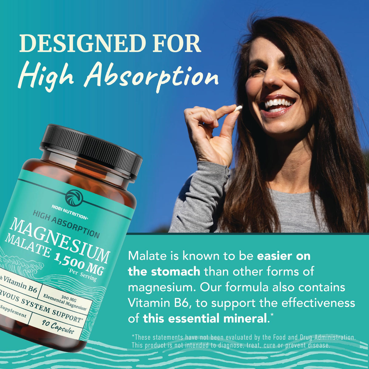 Nobi Nutrition Magnésium Malate 1500MG gélules dans un verre